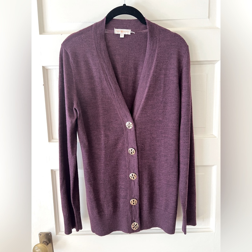 Tory Burch Simone Cardigan Deep Plum